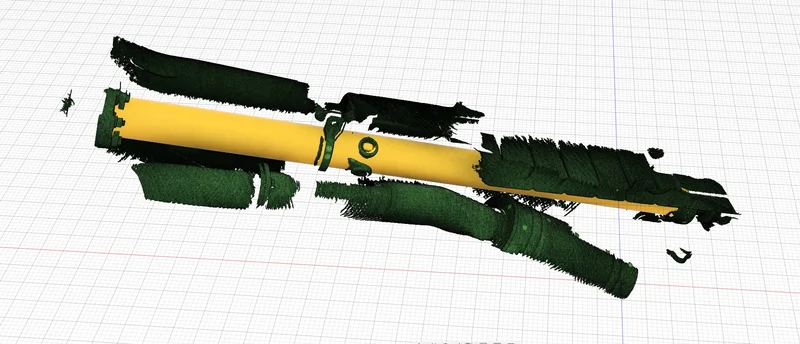 CAD model comparison using 3D scan data to verify clearance for a 3.25-inch carbon driveshaft upgrade.